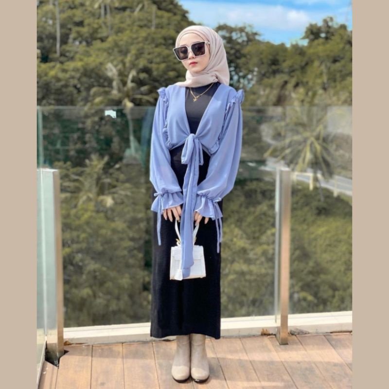ONE SET DRESS MUSLIMAH / INNER + OUTER LENGAN SERUT PUTIH HITAM / SETELAN WANITA / OOTD DRESS KONDAN