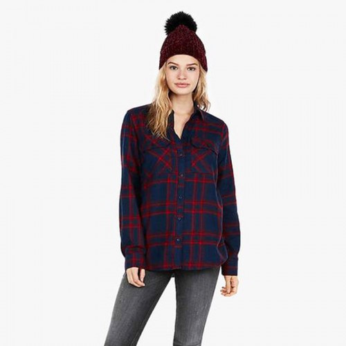 Express BF flap bluered- kemeja kotak kotak branded bagus