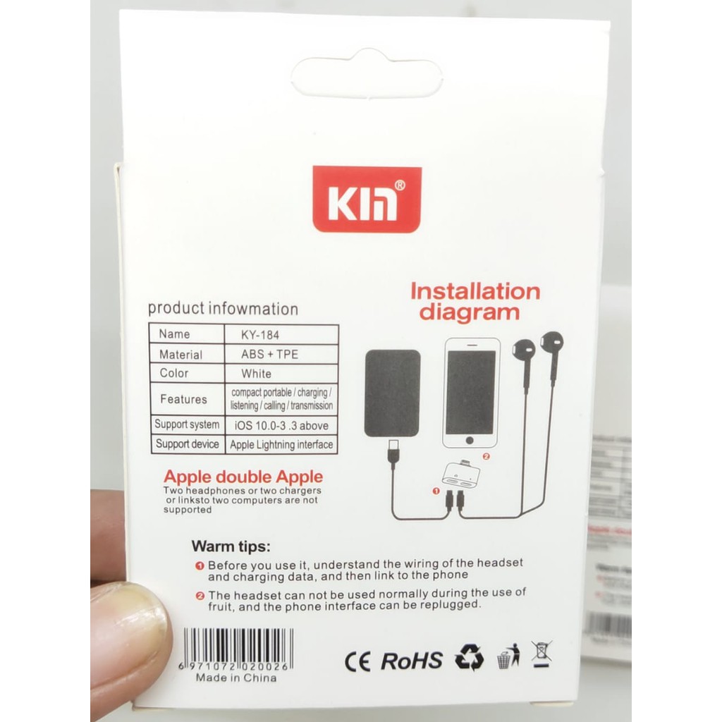 KIN KY184 Adapter Lightning 2 in 1 Headphone Audio to Charge Non Kabel Tanpa Bluetooth