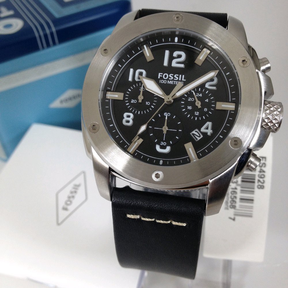 Jam Tangan Pria F055il FS4928 silver black 50mm Original