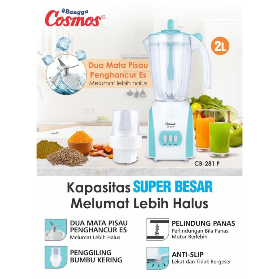 Blender Cosmos Jumbo 2in1 Plastik 2 Liter CB-281 P Anti Pecah