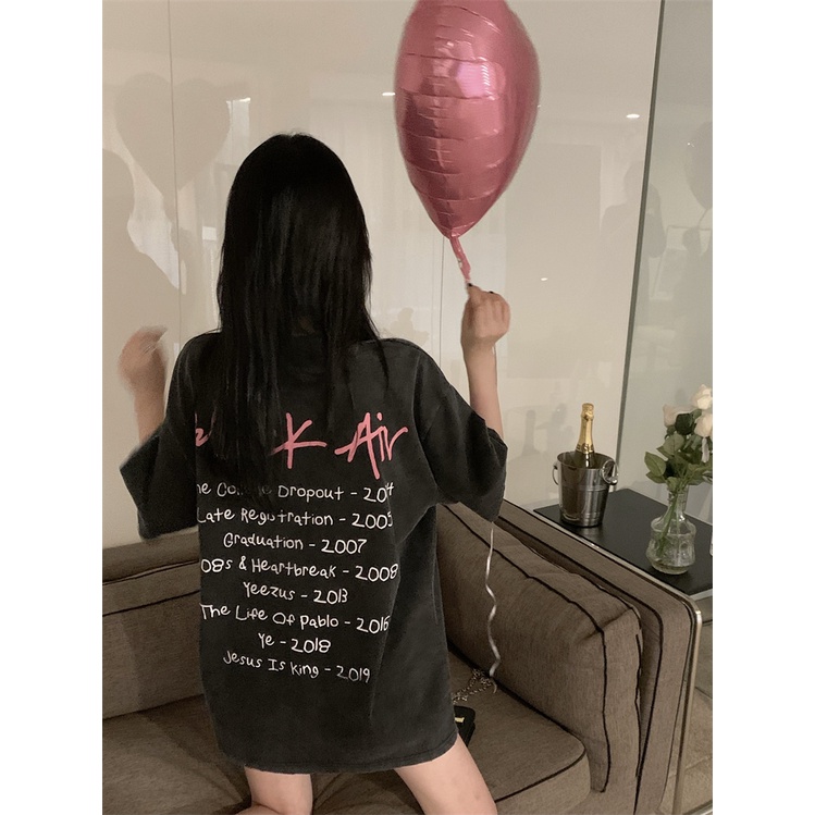 kaos atasan wanita/american vintage print kaos/korean style oversize letter printing t-shirt/kaos hitam