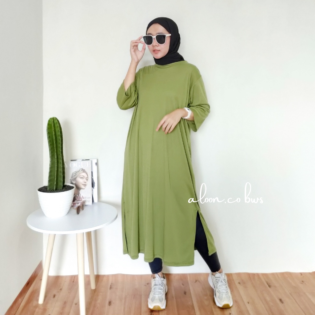 Midi Dress Oversize Tunik Polos Bahan Katun - Midi Dress Jumbo Korea Premium