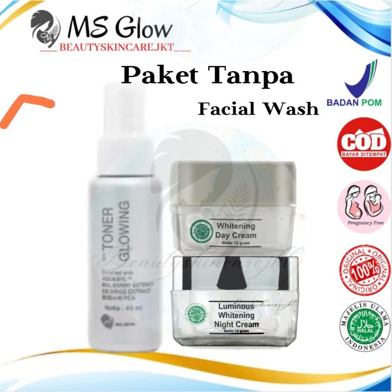 Ms Glow Paket 3in1 Tanpa Day Cream | Tanpa Facial Wash | Tanpa Toner | Tanpa Night Cream