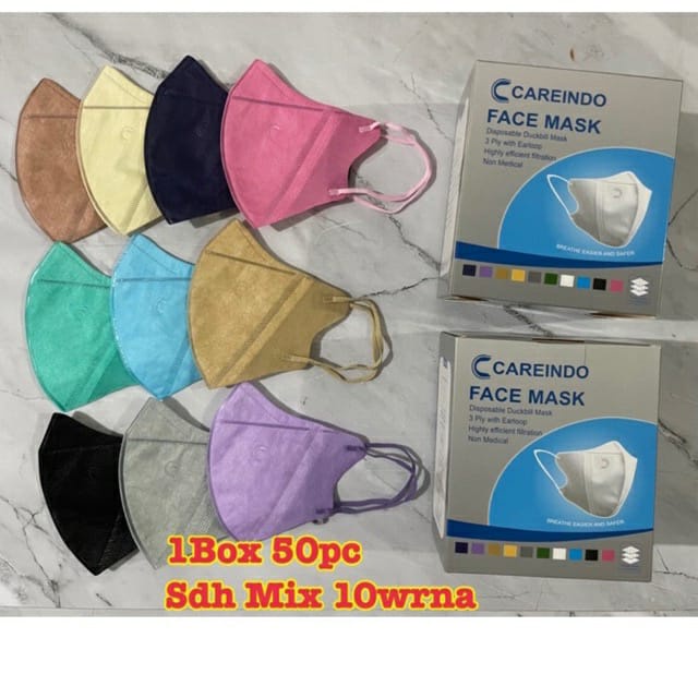 Masker Careindo Duckbil Garis Campur Warna 1 Box isi 50pcs | Duckbill Mask 1Box 50 pcs