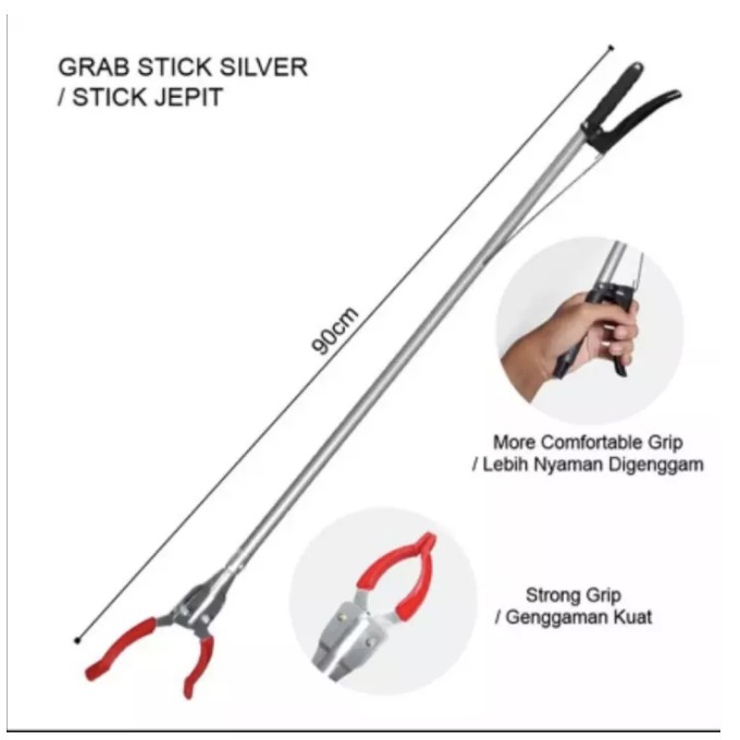 Grab Stick Silver Stainless/plastik Penangkap Ular &amp; Tongkat Jemuran Baju