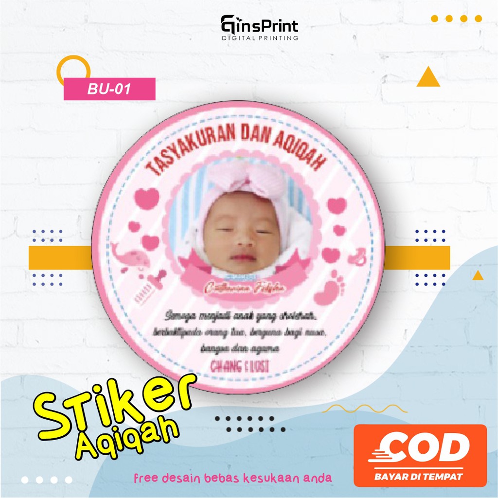 Jual Sticker Bulat Syukuran Aqiqah Kelahiran Langsung Tempel Free Design Shopee Indonesia