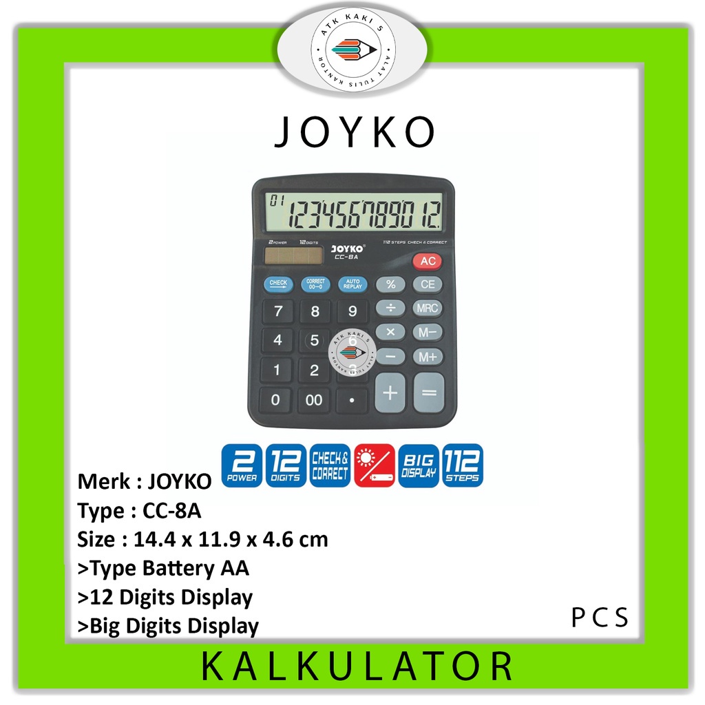 

JOYKO - Calculator CC-8A - 12 Digits - Check Correct - PCS