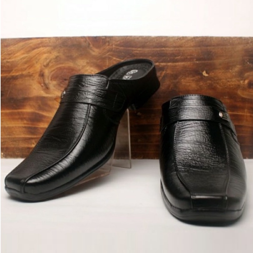 SEPATU SANDAL SLOP TUTONG BUSTONG KULIT SAPI ASLI MOTIF KAYU SOL KARET PRIA UKURAN BESAR BIG SIZE