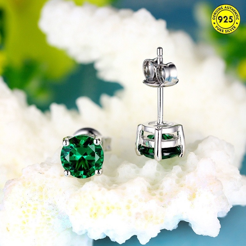 Anting Tusuk Aksen Batu Emeraldkristal Turmalin Imitasi Ala Vintage Untuk Wanita