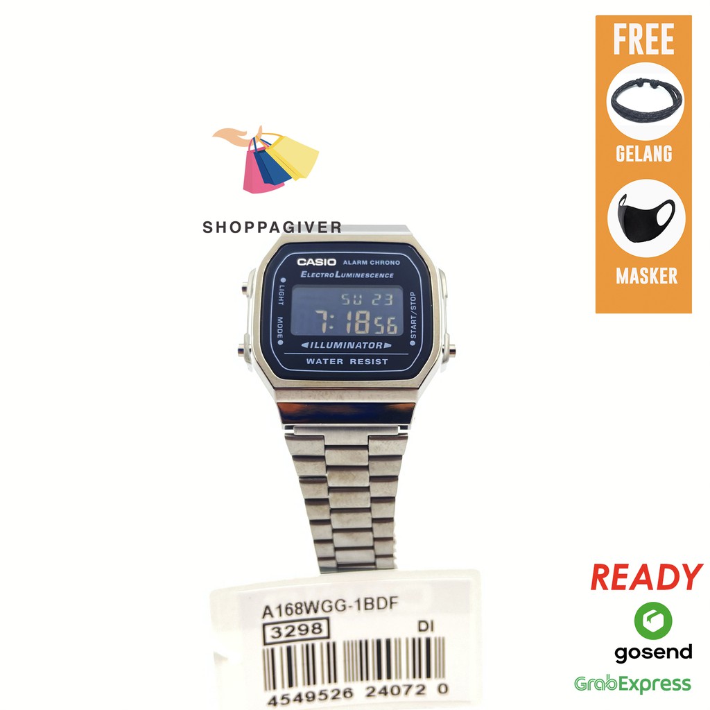 JAM TANGAN CASIO PRIA WANITA DIGITAL A168WGG / A168WGG-1B / A168WGG-1BDF ORIGINAL UNISEX BERGARANSI