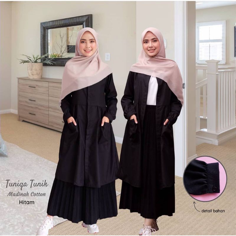 (FREE PARFUM)Tunik Kerah Long dress brand اجتهد,bahan Madinah Fodu Premium (free parfum)