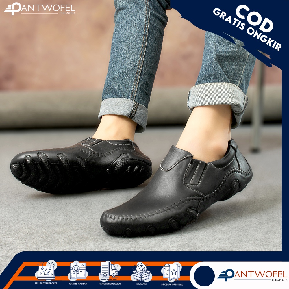 PTW X LIBE - Sepatu Pantopel Oxford Formal Kerja Cowok Slip On Anti Slip Bahan Kulit Sapi Asli Kualitas Premium Ukuran 39 - 43 Warna Cokelat Hitam - Spatu Fantopel Kasual Kerja Kantoran Resmi Rapat Dinas Paspampres Pansus Nikahan Lamaran Pesta Crocodile