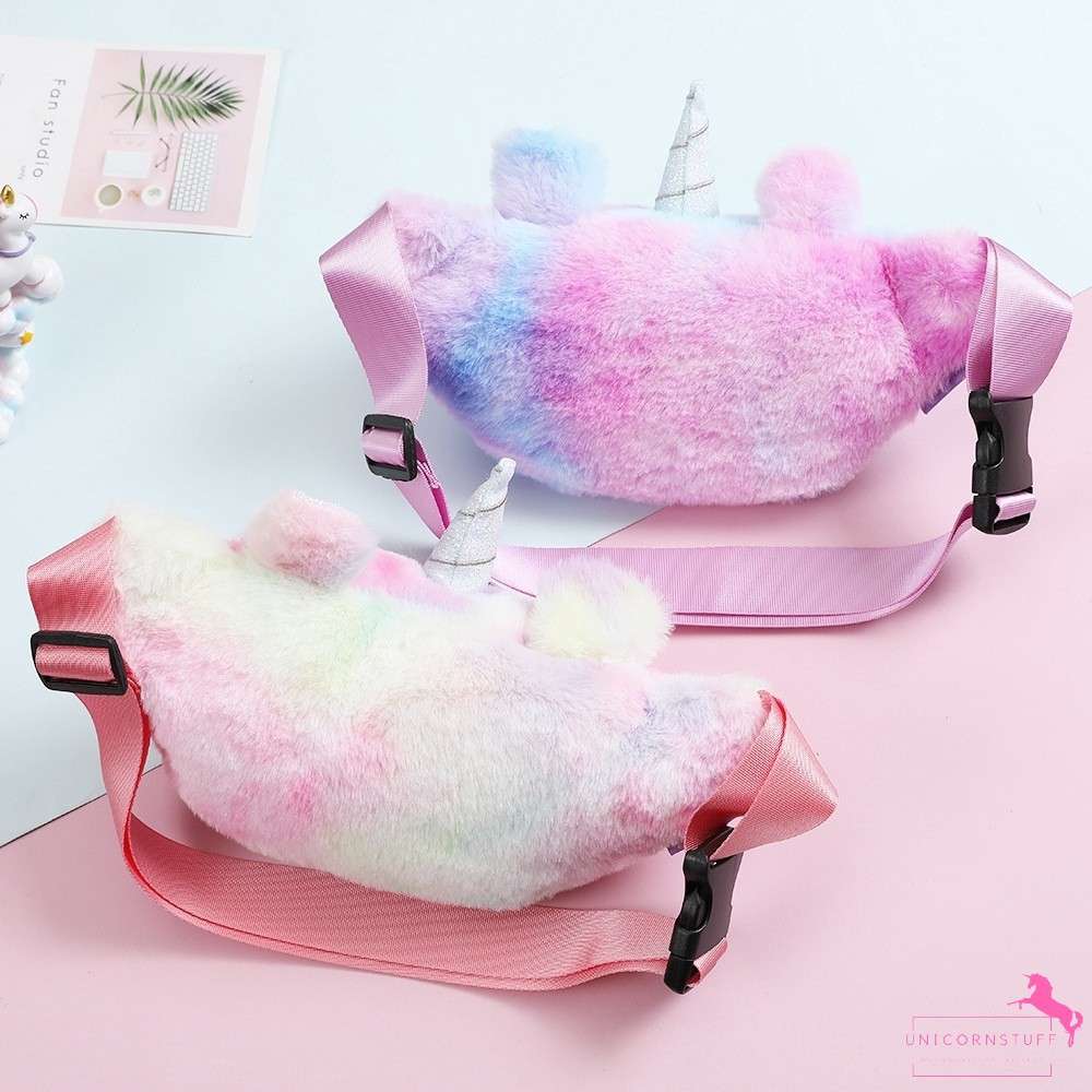 Tas Unicorn Waist Bag Anak Bahan Bulu Halus Premium