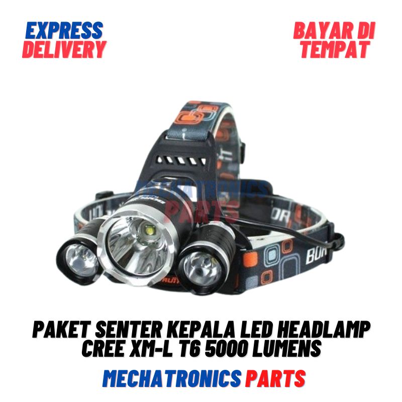 PAKET Senter Kepala LED Headlamp Cree XM-L T6 5000 Lumens