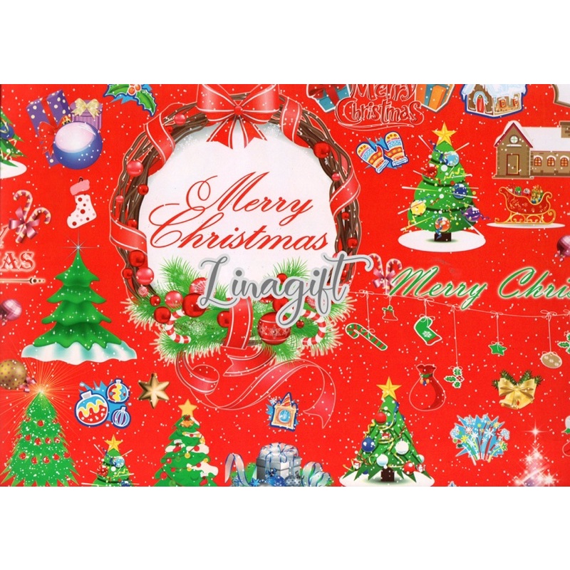 ( 5 Lembar ) SR NATAL - KERTAS KADO GLOSSY - GIFT WRAP PAPER XMAS SANTA SNOWMAN SHINY MENGKILAP MERRY CHRISTMAS