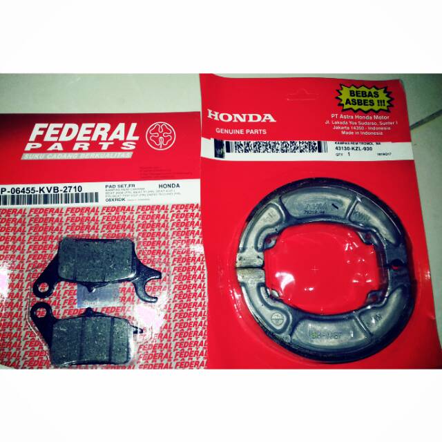 Paket kampas rem depan fedral +belakang asli honda matic  honda all beat scoopy spacy vario 110.125