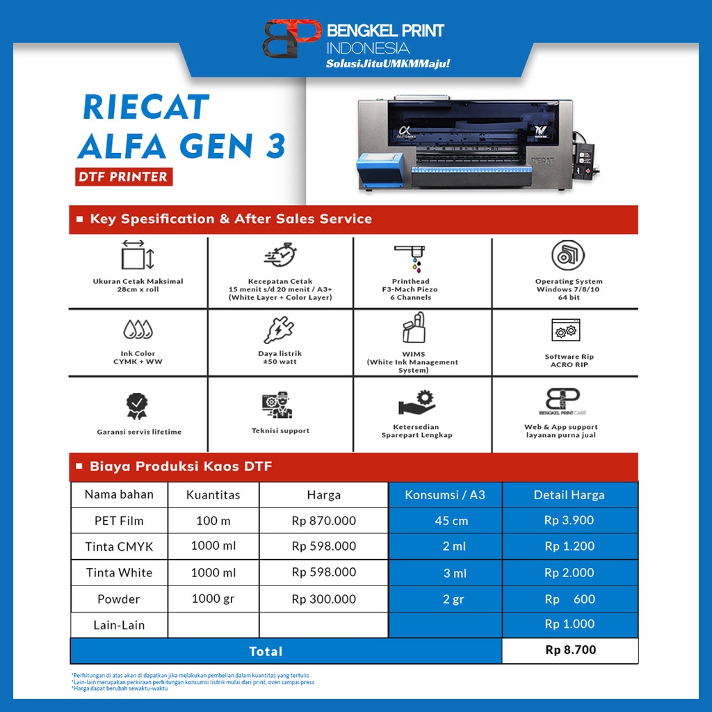 Mesin Printer Riecat Alfa DTF Gen 3