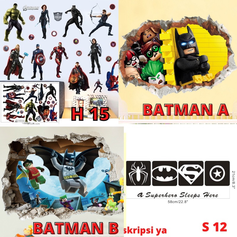 WALLSTICKER WALL STICKER STIKER KARAKTER SUPERHERO SUPERHERO BATMAN BETMEN MARIO BROSS DINDING TEMBOK ANIMAL BINATANG A1 LUCU DEKORASI KAMAR ANAK CEWEK COWOK UTB WALSTIKER SETIKER ONE PIECE MINECRAFT MINI CRAFT