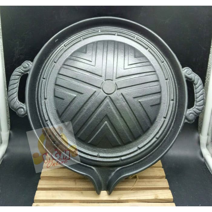 Iron Cast korean bbq 28cm Besi Cor SUPER TEBAL dgn corong minyak 2601