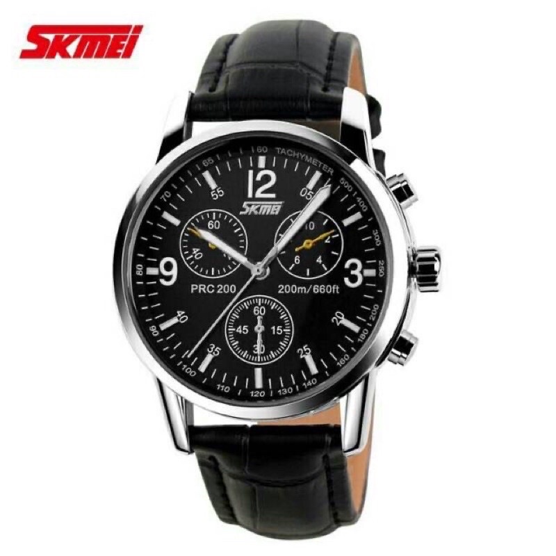 Jam Tangan Pria Casual SKMEI 9070 Original Kulit Water Resist / Anti Air chrono tidak aktif