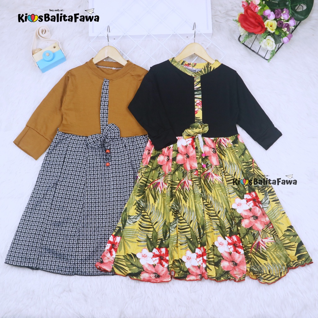 Dress Valencia uk 7-8 Tahun / Dres Baju Anak Perempuan Lengan Panjang Motif Adem Fashion Kids