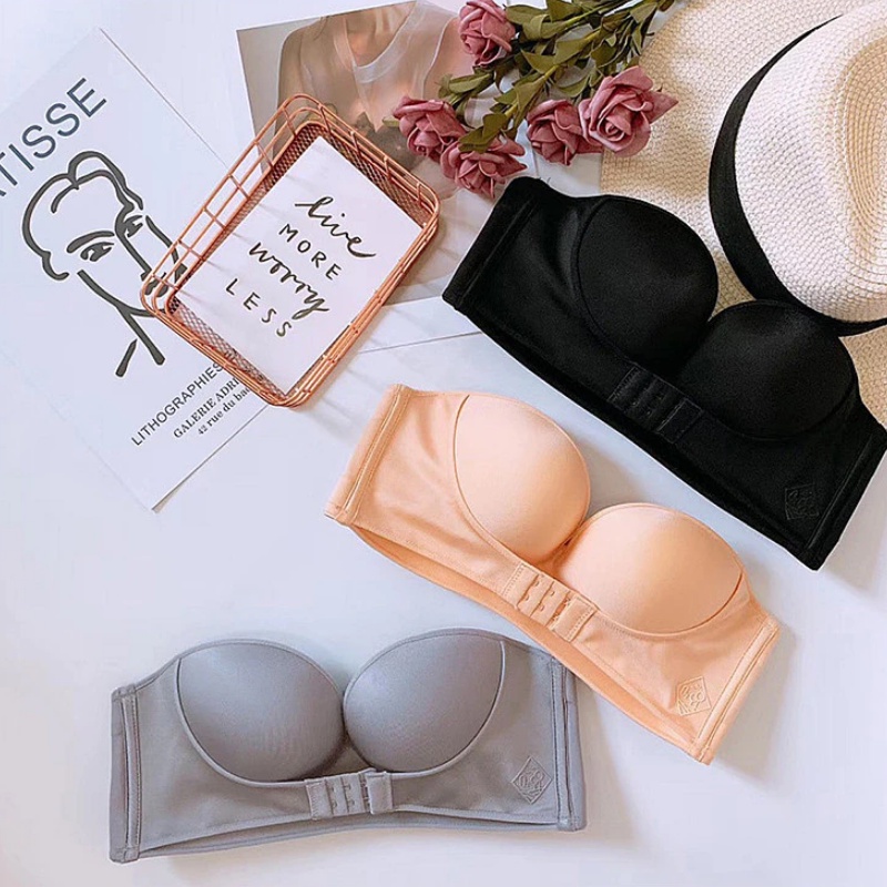 MOGYMOGY BRA529 Bra Tanpa Kawat Pengait Depan Pakaian Dalam Wanita Tanpa Tali Bandeau Bra Push Up