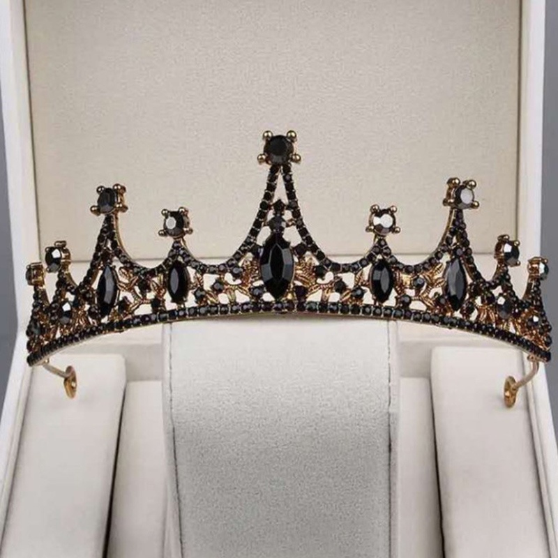 1pc Mahkota Ratu retro Warna Hitam Dengan Kristal Untuk Pengantin Wanita