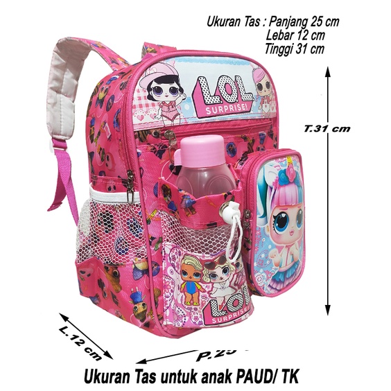 Tas Ransel Mini anak Sekolah PAUD/TK karakter L.O.L free botol // Tas ransel ngaji L.O.L TERMURAH!!