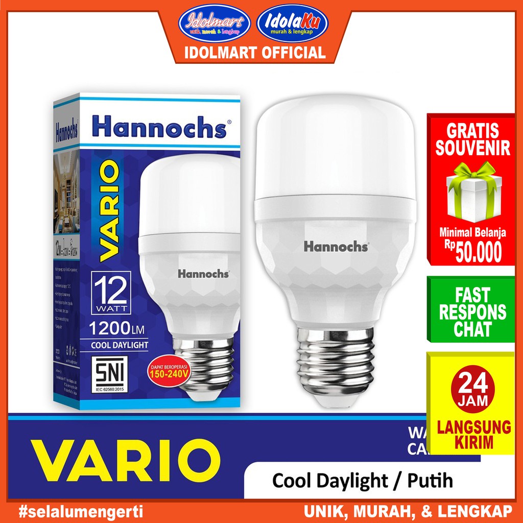 IDOLAKU Hannochs Lampu LED Vario 12 Watt Cahaya Putih lampu Hemat Energy Hanoc