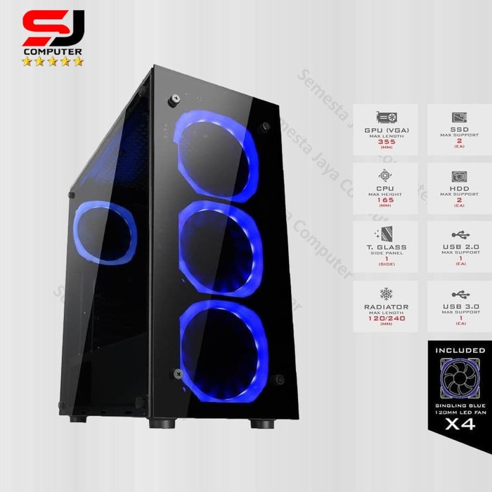 Infinity VESTA Tempered Glass ATX Gaming Case with 4 fan led Blue