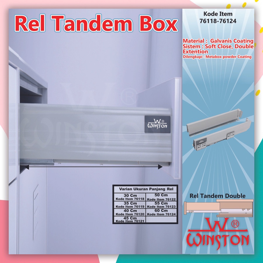 Rel / Rail Laci TANDEM BOX WINSTON 30 CM Soft Close Double Track Winston Seperti Rel Hafele