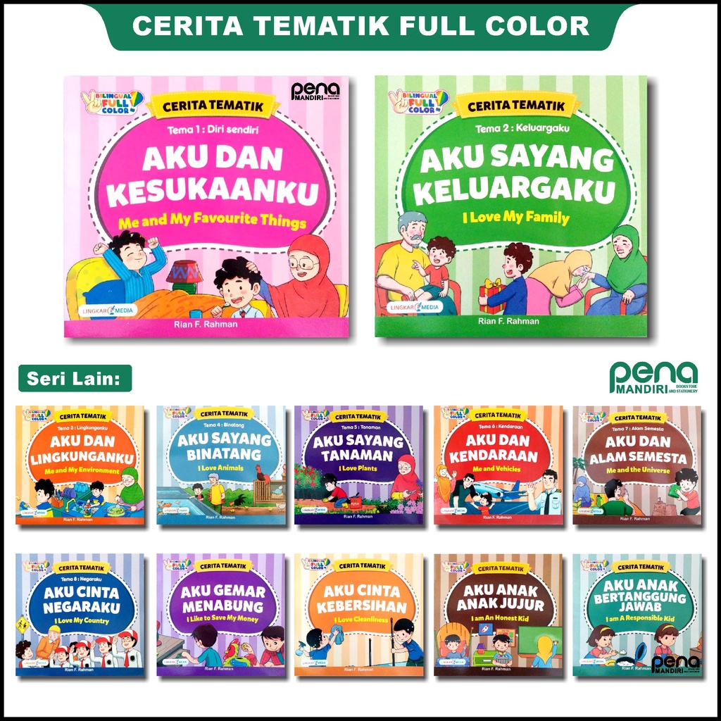 Buku Cerita Tematik Bilingual Full Colour Kesukaanku/ Keluargaku/ Lingkungan/ Jujur/ Alam Semesta