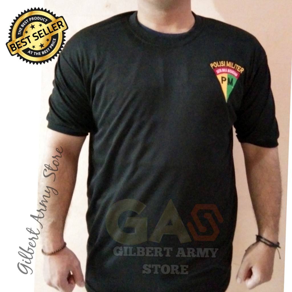 Kaos Polisi Militer PM Hitam Hijau Oblong Daleman Lengan Pendek  Variasi Sablon Logo Bordir Kualitas Premium Distro GILBERT ARMY STORE Grosir