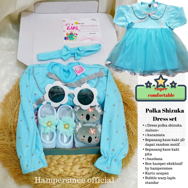 HAMPERSMEE SET PREMIUM - HAMPERS BAYI HAMPERS BABY KADO BAYI BABY GIFT HADIAH KELAHIRAN NEWBORN MURAH HEMPERS BAYI PARCEL BAYI BARU LAHIR-Polka Shizuka Blue