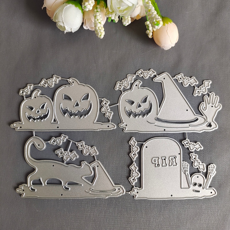 Cetakan Stensil Cutting Dies Motif Labu Halloween Bahan Metal Untuk Scrapbook / Craft DIY