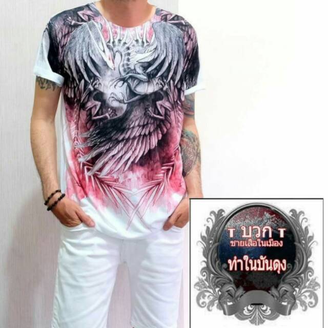 KAOS BANGKOK PRIA MOTIF NAGA PUTIH HITAM PINK