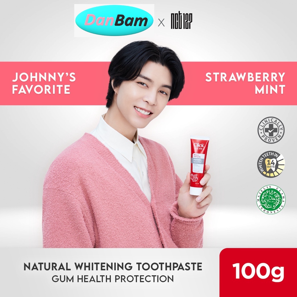 Click Natural Toothpaste Whitening + Gum Health Protection Pasta Gigi Korea Strawberry Mint