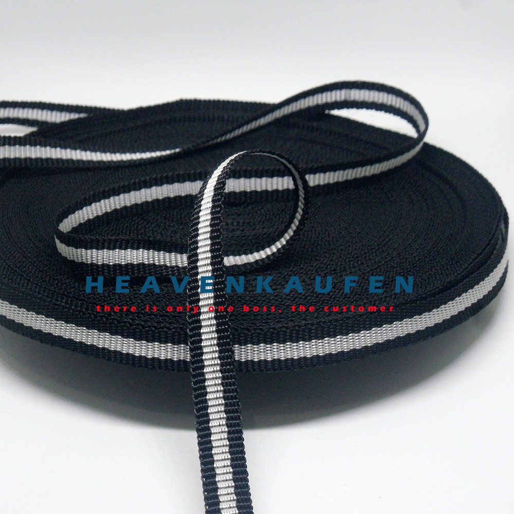 Tali Webbing 1 cm Meteran Hitam List Silver Untuk Lanyard/Gelang Dll