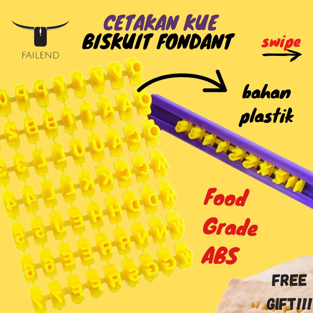 Cetakan Kue Biskuit Fondant Huruf Angka Mold Press Stamp Set