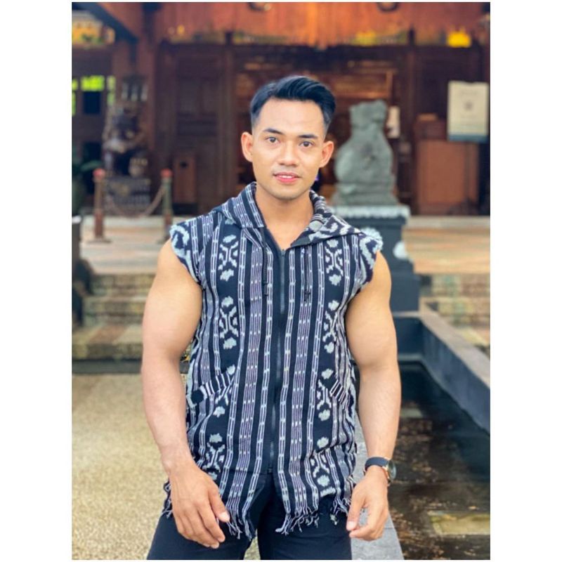 hoodie tenun troso - atasan tenun pria - baju tenun pria - baju etnik