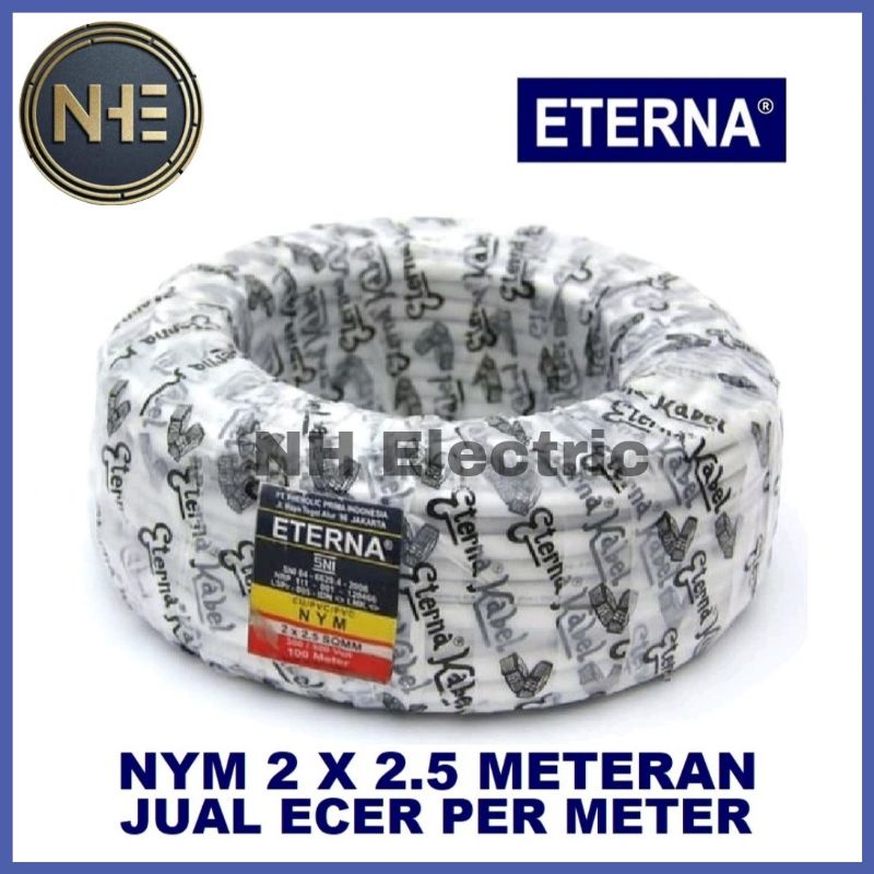 Kabel Eterna Nym Kawat Tembaga 2x2,5mm² Putih SNI - Kabel Listrik Eterna Kawat 2x2,5mm² White SNI (Harga Per Meter)