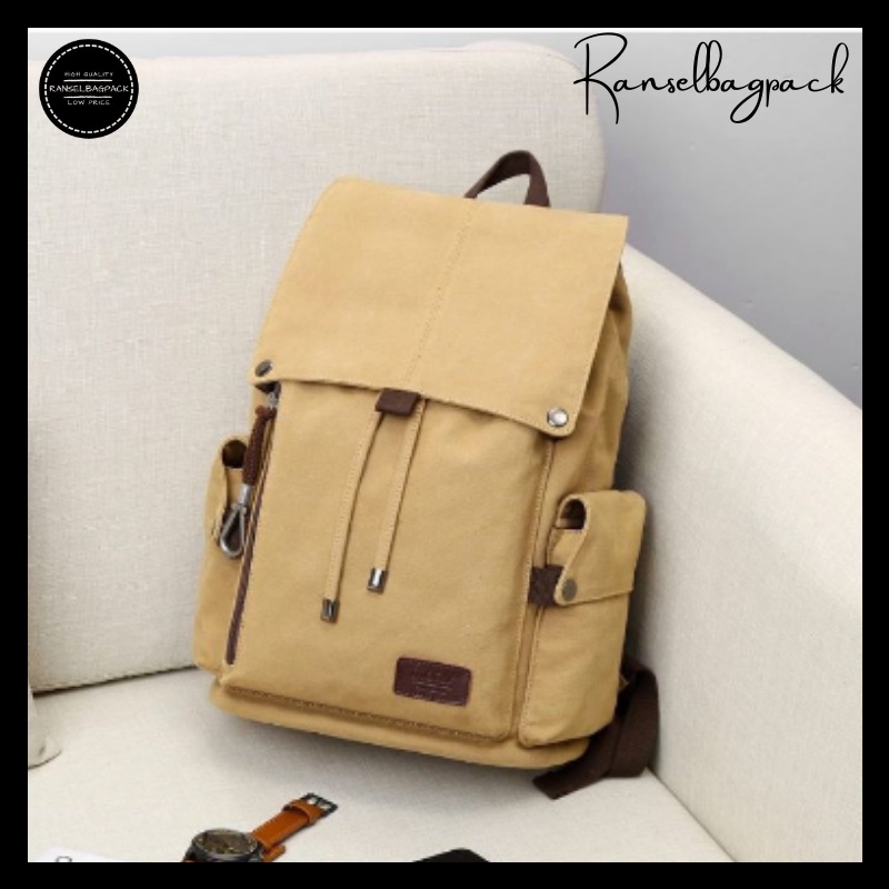 Tas Ransel Backpack Punggung Daily Pack Pria Wanita Cewek Cowok Kanvas Canvas Laptop 14 Inch Sekolah Kuliah Kerja Distro Korea Stylish Multifungsi Kekinian Pria Wanita Cewek Cowok Laki Laki Perempuanta Cewek Cowok - 001