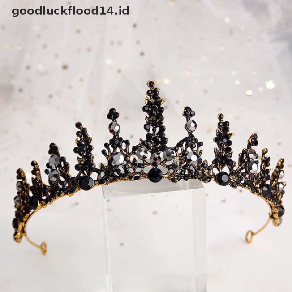 [OOID] 1pc bride retro black crystal crown queen tiara brides wedding jewelry ID