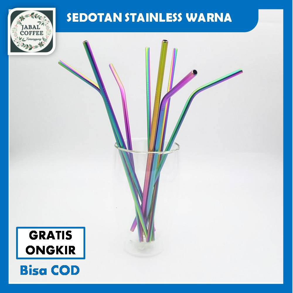 Sedotan Stainless Warna Pelangi Unik Besi / Sedotan Stainless Steel Straw Rainbow Model Bengkok J108