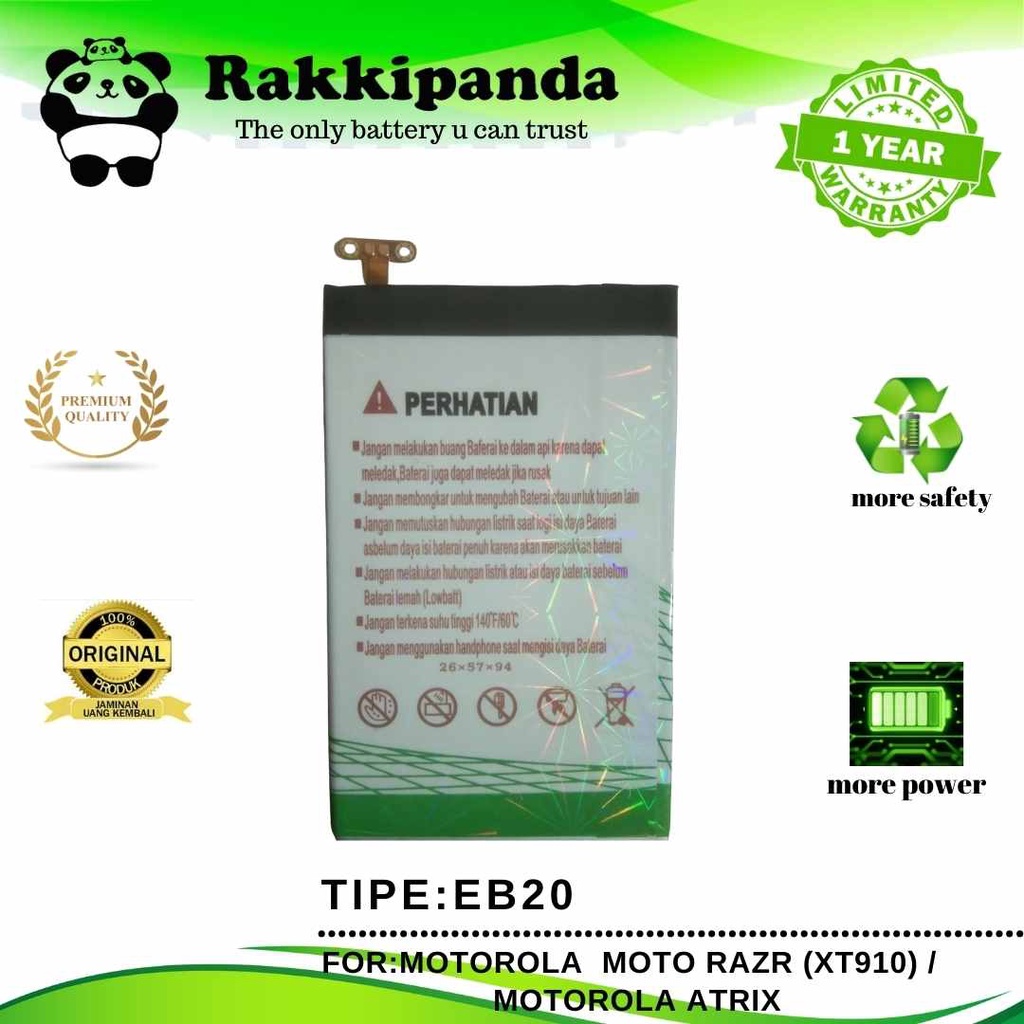 (R/K)- RakkiPanda - EB20 EB 20 Motorola Moto Razr XT910 / Motorola Atrix Batre Batrai Baterai