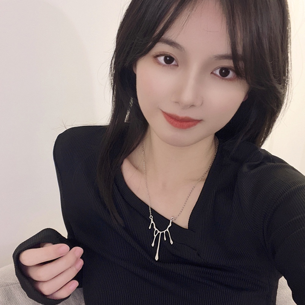 Kalung Rantai Panjang Liontin Water Drop Lava Warna Gold Silver Gaya Korea Untuk Wanita