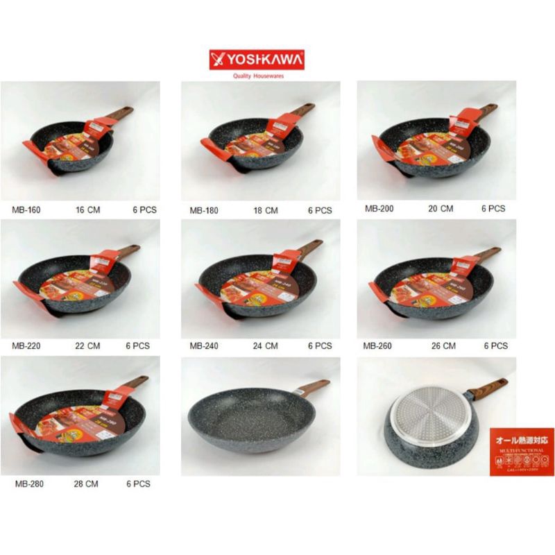 YOSHIKAWA Frypan Teflon Marble Anti Lengket