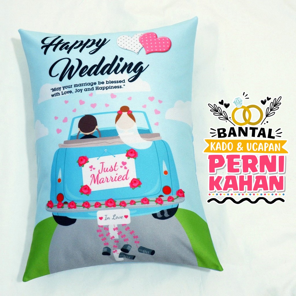 Jual Kado Hadiah Pernikahan Bantal Ucapan Tema Just Married X Cm