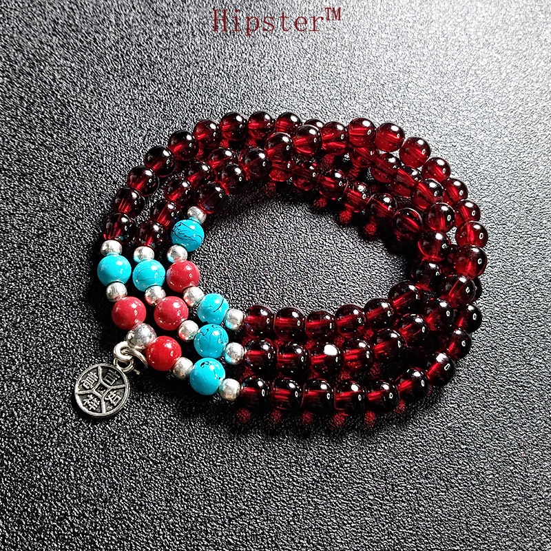 Retro Classic Three-Circle Turquoise Mori Style Bracelet